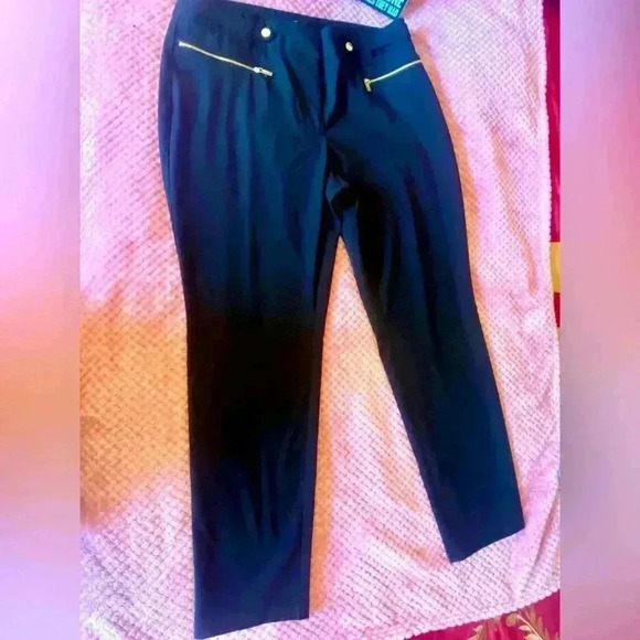 T Tahari Pants - NWOT T-Tahari Black Trousers with Gold Zippers and Accents